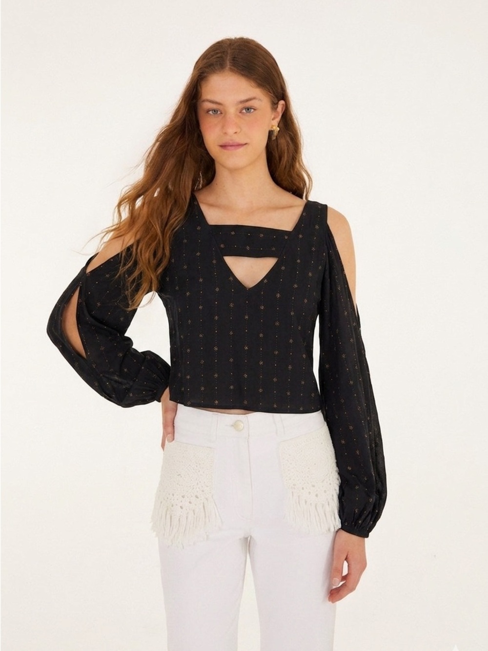 Farm Rio Cold Shoulder Crop Top Size S/M